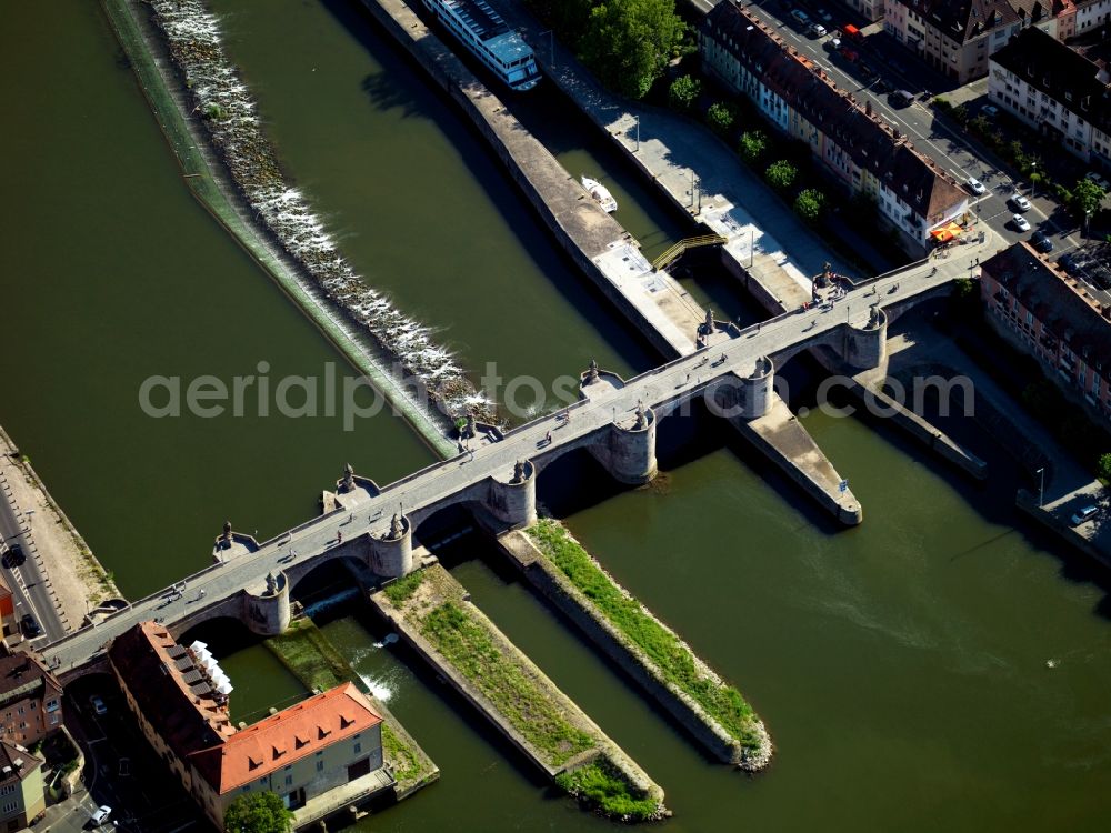 Aerial image Würzburg - View of the Old Main Bridge over the River Main in Würzburg in Bavaria