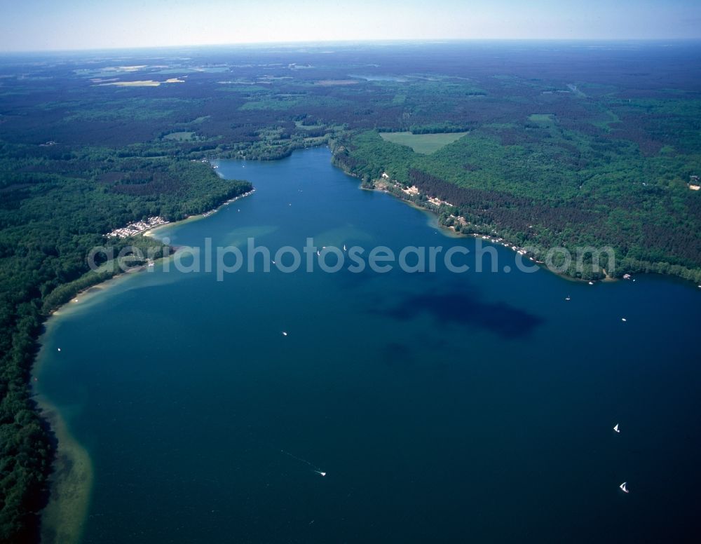 Schorfheide from above - View of Altenhof, in the municipality of Schorfheide, on the southern shore of the Werbellinsee. The Werbellinsee is located in Schorfheide - Chorin in Brandenburg