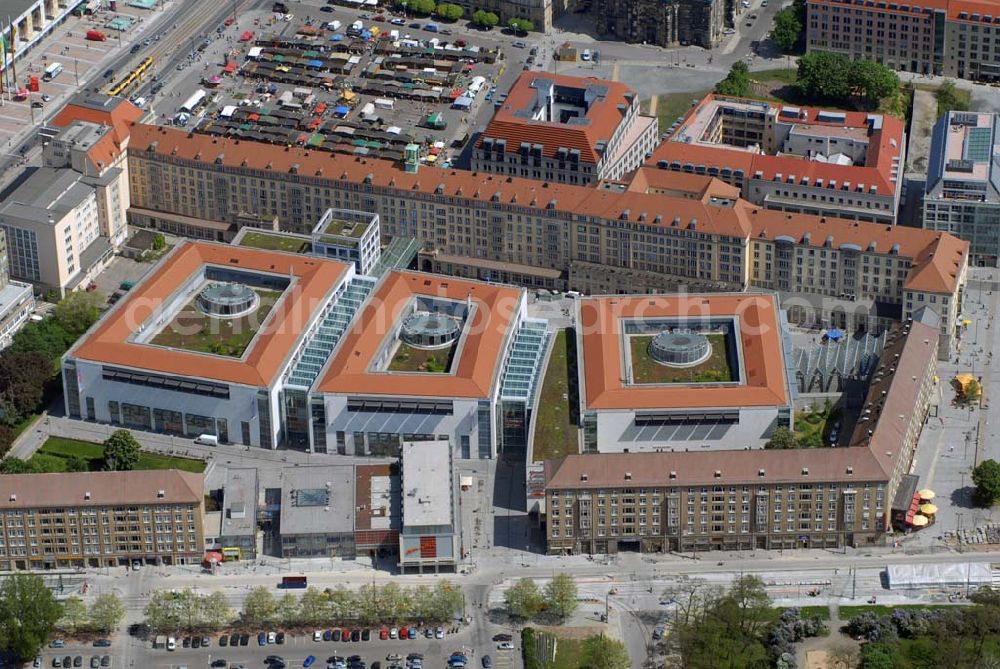 Aerial image Dresden - Blick auf die Altmarkt-Galerie in der Dresdner Altstadt. Die Altmarkt-Galerie ist ein Projekt der ECE Projektmanagement GmbH und Co. KG. Kontakt: ECE-CENTERMANAGEMENT: Altmarkt-Galerie Dresden, Center-Management, Webergasse 1, 01067 Dresden, Telefon: 0351 482040, Fax: 0351 4820499, email: service@altmarkt-galerie-dresden.de,