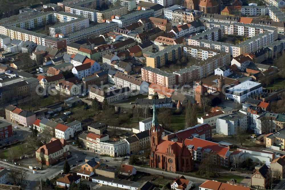 Aerial image Bernau - ; Blick auf die Altstadt von Bernau; Steintor und Hungerturm; St.-Marien-Kirche; Anschrift: Stadtverwaltung Bernau bei Berlin; Marktplatz 2; 16321 Bernau bei Berlin; Tel. (0 33 38) 3 65-0;