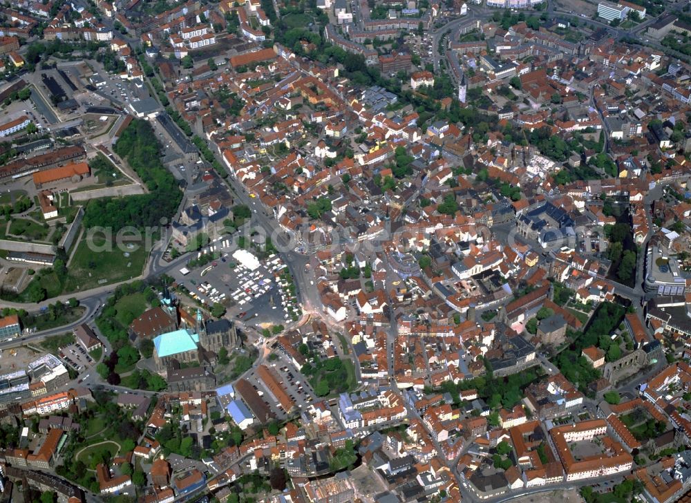 Aerial image Erfurt - View of the Church of St. Severus and the Erfurt Cathedral, former St. Mary's Church on the Cathedral Square and the old town of Erfurt in Thuringia