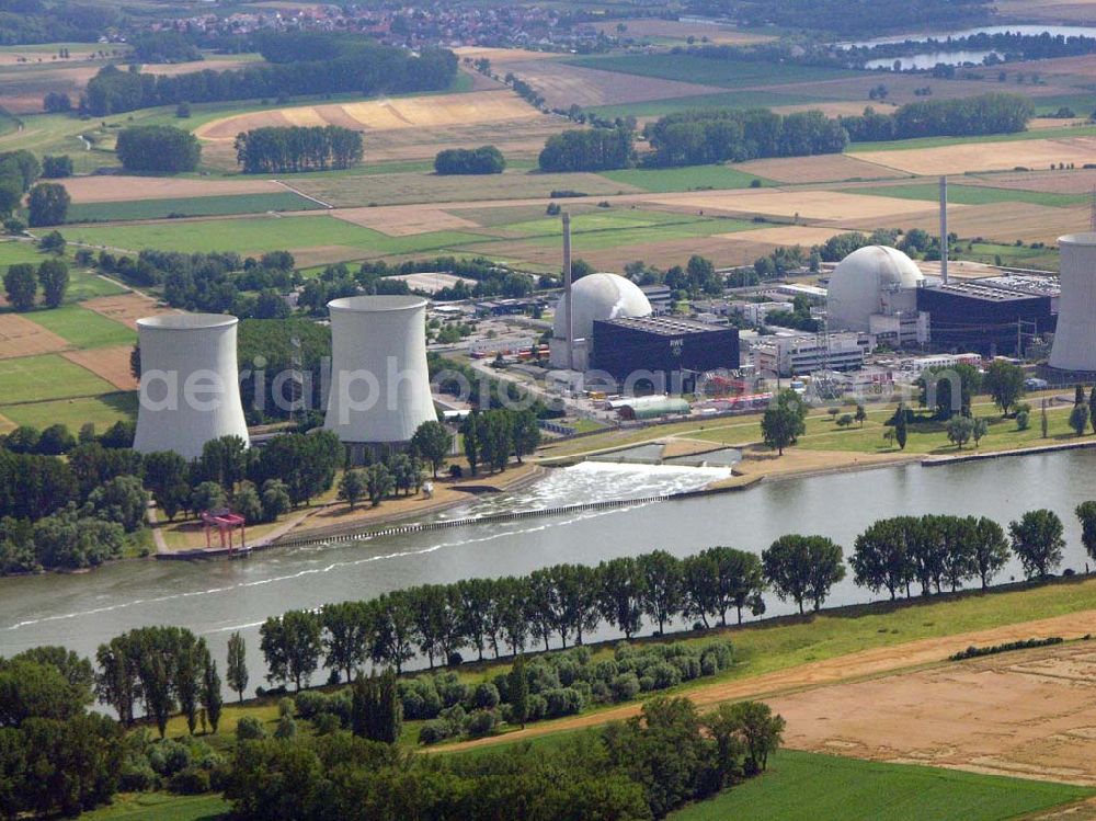 Röhrsweiler bei Hamm / Hessen from the bird's eye view: Blick auf das Atomkraftwerk AKW Röhrsweiler am Rhein.