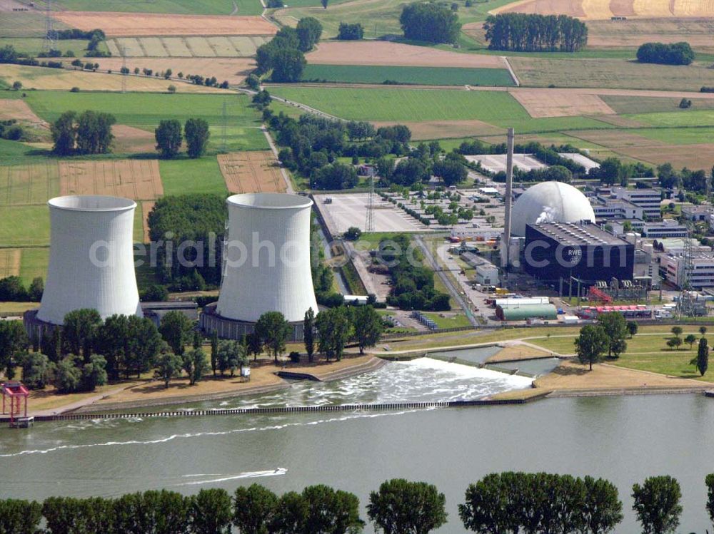 Aerial image Röhrsweiler bei Hamm / Hessen - Blick auf das Atomkraftwerk AKW Röhrsweiler am Rhein.