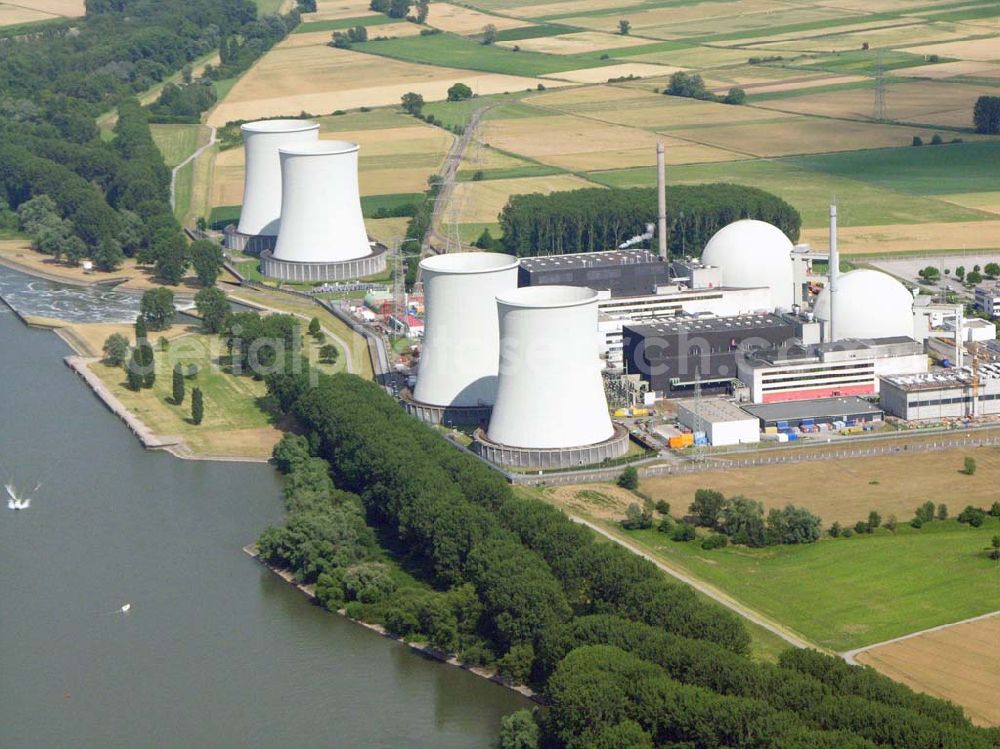 Aerial image Röhrsweiler bei Hamm / Hessen - Blick auf das Atomkraftwerk AKW Röhrsweiler am Rhein.