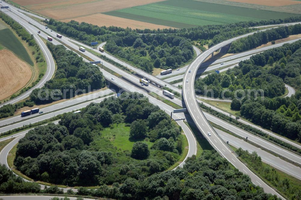 Elchingen from above - Blick auf das Autobahnkreuz Ulm / Elchingen. Hier treffen sich die Bundesautobahnen A7 und A8.