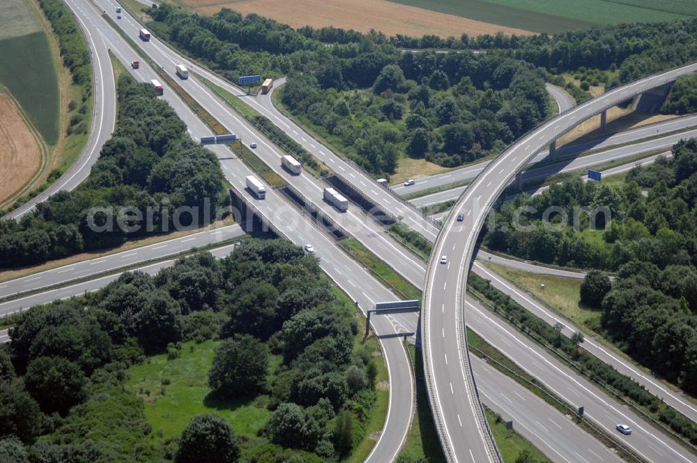 Elchingen from the bird's eye view: Blick auf das Autobahnkreuz Ulm / Elchingen. Hier treffen sich die Bundesautobahnen A7 und A8.