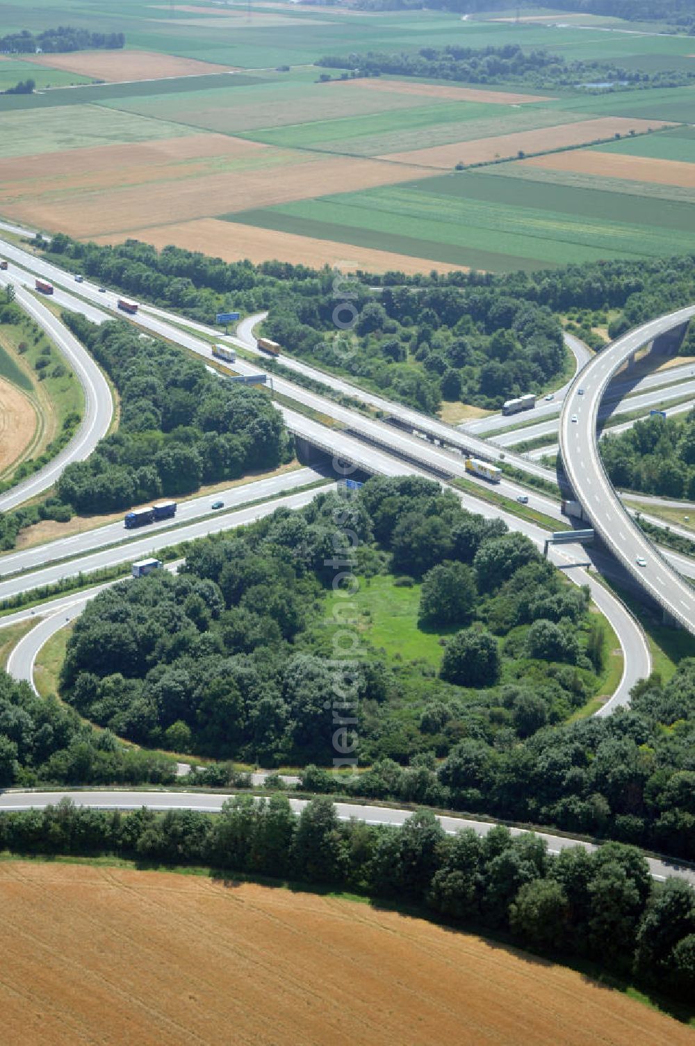 Aerial image Elchingen - Blick auf das Autobahnkreuz Ulm / Elchingen. Hier treffen sich die Bundesautobahnen A7 und A8.