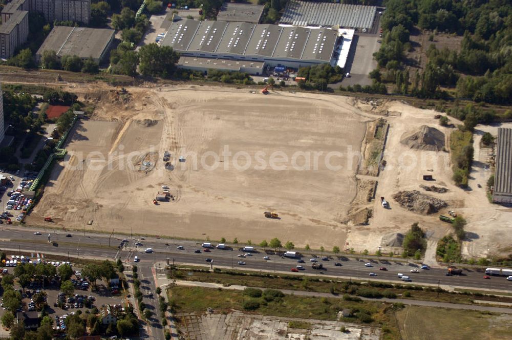 Berlin from the bird's eye view: Blick auf das im Bau befindliche IKEA-Einrichtungshaus in Berlin-Lichtenberg. Diese Filiale soll mit 44.000 qm das zweitgrößte Einrichtungshaus des Konzerns werden. Es werden 60 Mio. Euro investiert. Adresse: IKEA Deutschland Verkaufs-GmbH, Am Wan dersmann 2-4. 65719 Hofheim-Wallau, Tel. +49 (0)0180 53534 35, Fax +49 (0)0180 53534 36, Email: ausk@memo.ikea.com