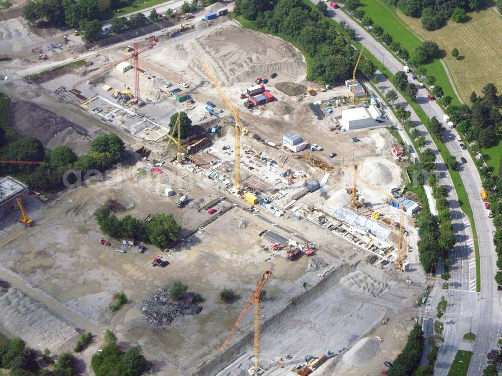 Aerial image München / Bayern - Blick auf das Baugelände des Wohngebietes Olympiapark. Bei CONCEPTBAUGOLD leben Sie direkt am Olympiapark! Wohnen Sie in der besten Ausgangslage .Beim Ackermannbogen in Schwabing kommt das Beste zum Schluss: Mit CONCEPTBAUGOLD wird das letzte Grundstück direkt am Olympiapark bebaut. Beratungspavillion vor Ort: Ackermannstr. 49, 80797 München Mo-So 14.00 - 18.00 Uhr Anruf zum Ortstarif: Telefon: 01801. 266 277, Fax: 089.350 949-41, gold@conceptbau.de