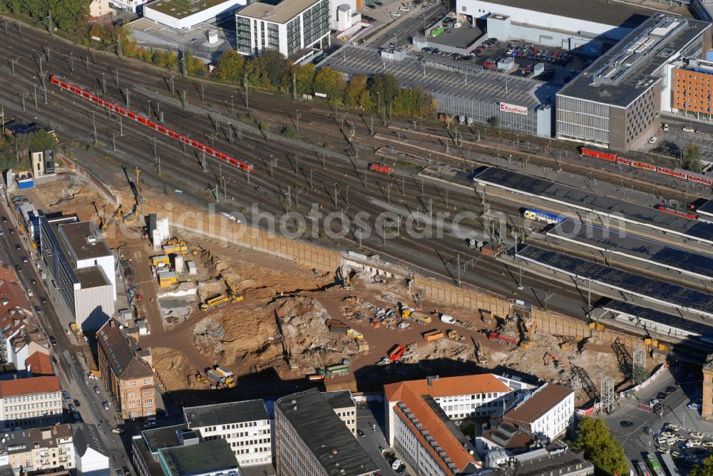 Hannover from above - Blick auf die Baustelle für das ECE Shopping Center Ernst-August-Galerie am Hauptbahnhof Hannover. Die Eröffnung des Centers ist für Herbst 2008 geplant. Kontakt: ECE Projektmanagement GmbH & Co. KG, Heegbarg 30 22391 Hamburg, Tel. +49(0)40 6060 60, Fax +49(0)40 6060 66230, Email: info@ece.de; Projektbüro Ernst-August-Galerie Hannover, Schillerstraße 23 30159 Hannover, Tel. +49(0)511 123 109 0, Fax +49(0)511 123 109 10; Centeranschrift: Ernst-August-Galerie, Ernst-August-Platz 2 30159 Hannover