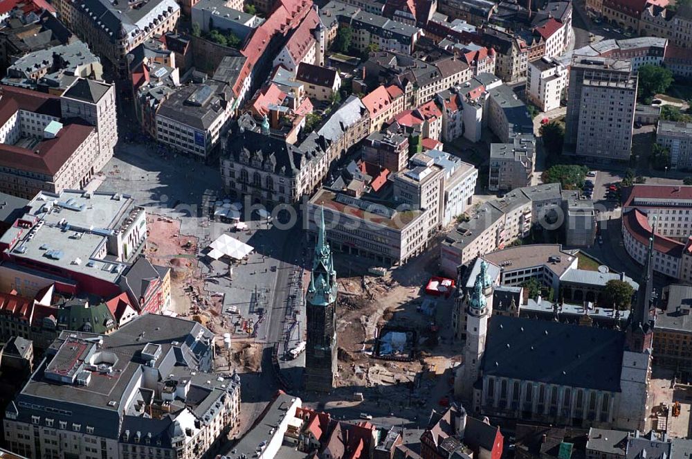 Aerial image Halle / Saale / Sachsen - Anhalt - Baustelle Innenstadt - Marktplatz; Rehwaldt Landschaftsarchitekten Bautzner Strasse 133; 01099 Dresden Tel: 0351-8119690; Fax: 0351-8119699 mail@rehwaldt.de;