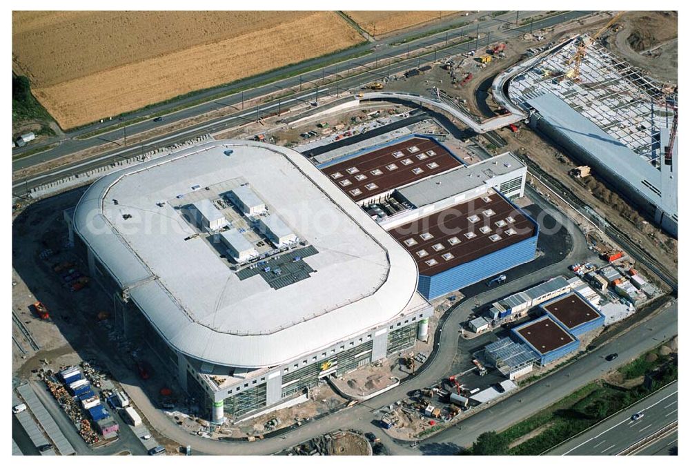 Mannheim / Baden Württemberg from above - Blick auf die Baustelle der Mannheim Arena am Flughafen Mannheim SAP ARENA Betriebsgesellschaft der Multifunktionsarena Mannheim mbH & Co. KG/Verwaltungsstelle Bergheimer Straße 89/1, 69115 Heidelberg Te.:+49 (0) 62 21 - 4 32 06 - 0, Fax.:+49 (0) 62 21 - 4 32 06 - 32 info@saparena.de Anschrift ab September 2005: Xaver-Fuhr-Straße 150, 68163 Mannheim