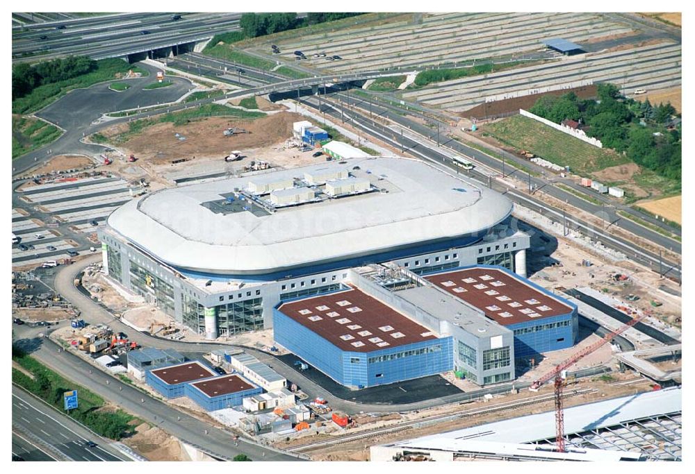 Aerial image Mannheim / Baden Württemberg - Blick auf die Baustelle der Mannheim Arena am Flughafen Mannheim SAP ARENA Betriebsgesellschaft der Multifunktionsarena Mannheim mbH & Co. KG/Verwaltungsstelle Bergheimer Straße 89/1, 69115 Heidelberg Te.:+49 (0) 62 21 - 4 32 06 - 0, Fax.:+49 (0) 62 21 - 4 32 06 - 32 info@saparena.de Anschrift ab September 2005: Xaver-Fuhr-Straße 150, 68163 Mannheim