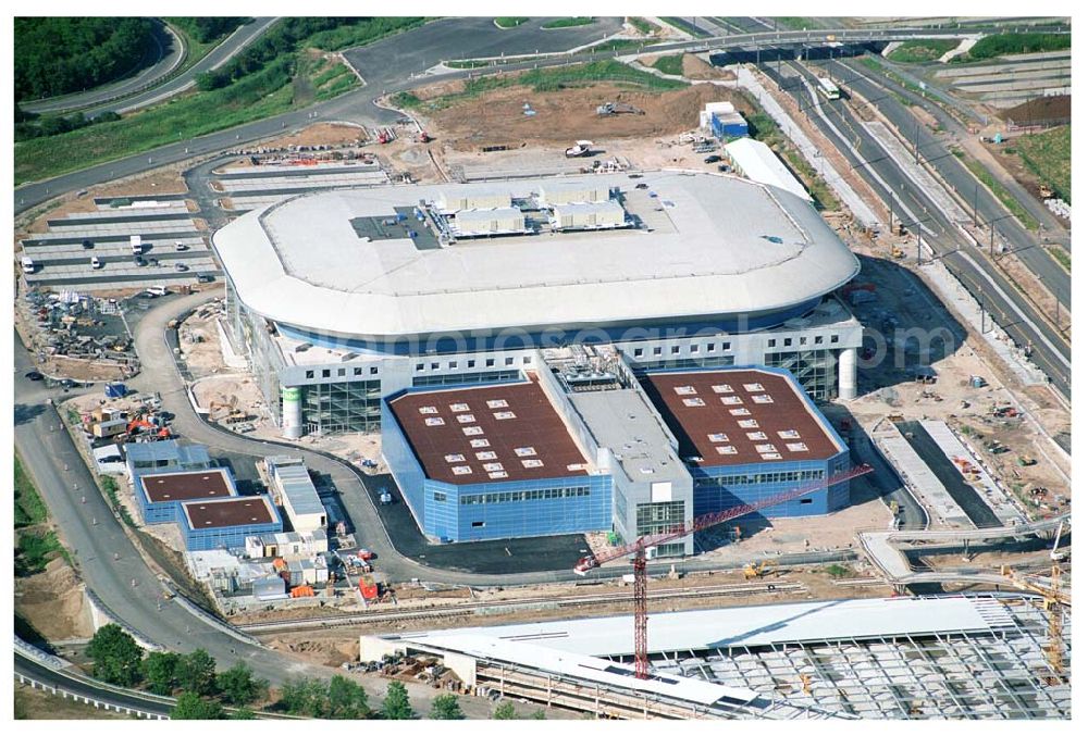 Mannheim / Baden Württemberg from above - Blick auf die Baustelle der Mannheim Arena am Flughafen Mannheim SAP ARENA Betriebsgesellschaft der Multifunktionsarena Mannheim mbH & Co. KG/Verwaltungsstelle Bergheimer Straße 89/1, 69115 Heidelberg Te.:+49 (0) 62 21 - 4 32 06 - 0, Fax.:+49 (0) 62 21 - 4 32 06 - 32 info@saparena.de Anschrift ab September 2005: Xaver-Fuhr-Straße 150, 68163 Mannheim