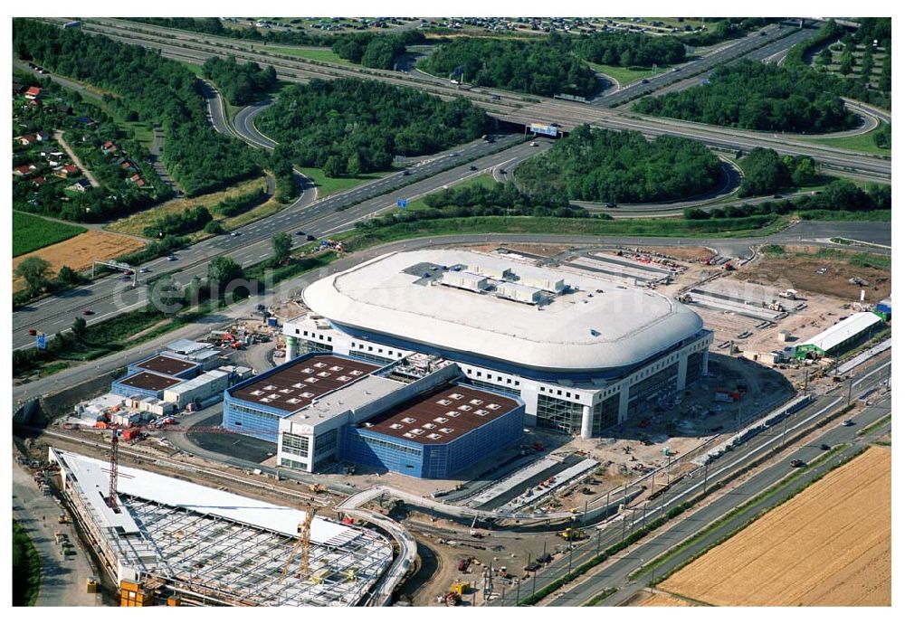 Aerial photograph Mannheim / Baden Württemberg - Blick auf die Baustelle der Mannheim Arena am Flughafen Mannheim SAP ARENA Betriebsgesellschaft der Multifunktionsarena Mannheim mbH & Co. KG/Verwaltungsstelle Bergheimer Straße 89/1, 69115 Heidelberg Te.:+49 (0) 62 21 - 4 32 06 - 0, Fax.:+49 (0) 62 21 - 4 32 06 - 32 info@saparena.de Anschrift ab September 2005: Xaver-Fuhr-Straße 150, 68163 Mannheim