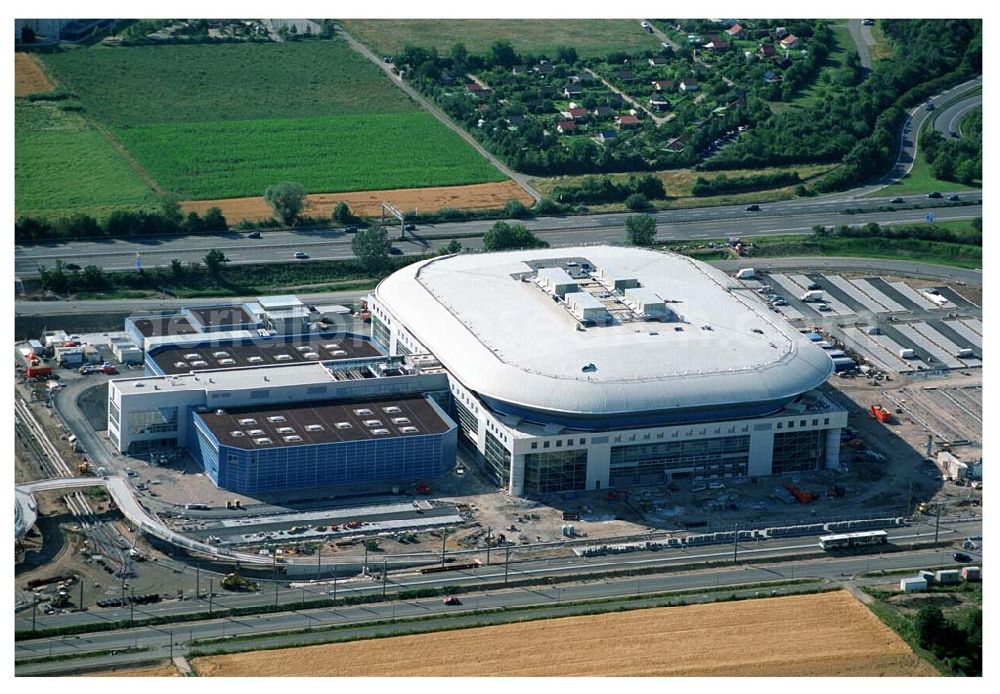 Mannheim / Baden Württemberg from the bird's eye view: Blick auf die Baustelle der Mannheim Arena am Flughafen Mannheim SAP ARENA Betriebsgesellschaft der Multifunktionsarena Mannheim mbH & Co. KG/Verwaltungsstelle Bergheimer Straße 89/1, 69115 Heidelberg Te.:+49 (0) 62 21 - 4 32 06 - 0, Fax.:+49 (0) 62 21 - 4 32 06 - 32 info@saparena.de Anschrift ab September 2005: Xaver-Fuhr-Straße 150, 68163 Mannheim