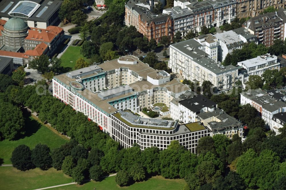 Aerial photograph Hamburg - View of the commercial building of the company SAP. The centre is located next to the Grand Hotel Elysee at Rothenbaumchaussee in the district Rotherbaum in Hamburg