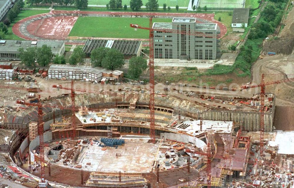 Berlin from above - Construction site of the velodrome at the Landsberger Allee by the OSB Sportstättenbauten