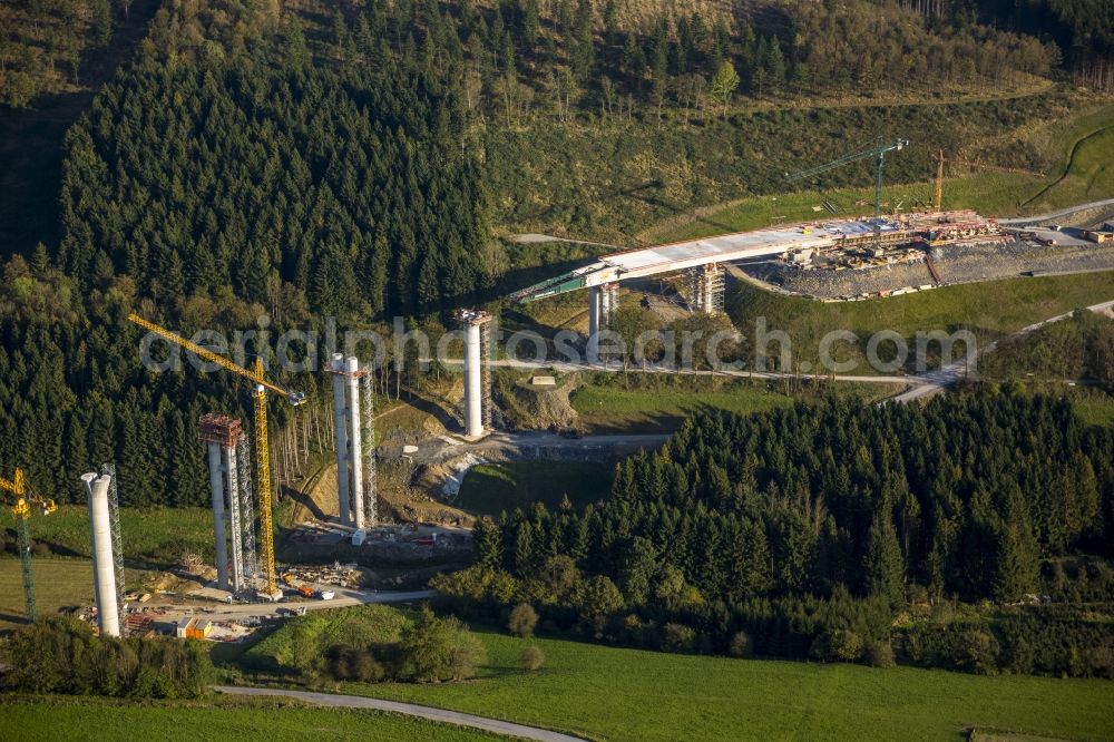 Aerial photograph Bestwig - View on construction sites and new bridges on the highway expansion of A44 in Bestwig in North Rhine-Westphalia