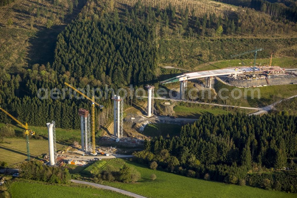 Bestwig from above - View on construction sites and new bridges on the highway expansion of A44 in Bestwig in North Rhine-Westphalia