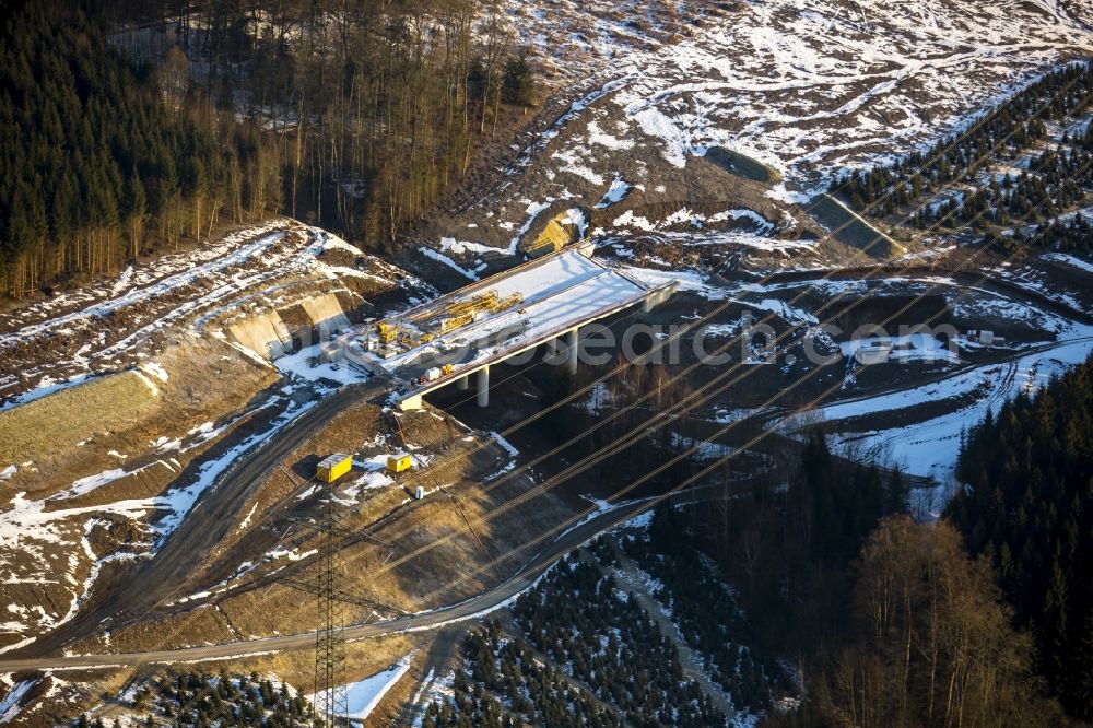 Bestwig from above - View on construction sites and new bridges on the highway expansion of A44 in Bestwig in North Rhine-Westphalia