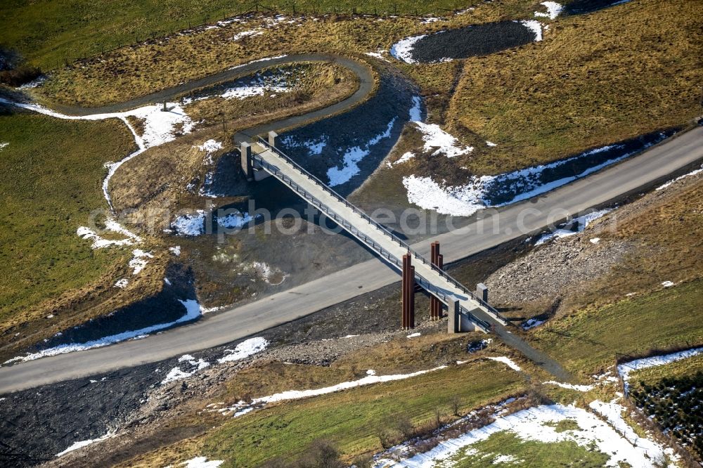 Aerial image Bestwig - View on construction sites and new bridges on the highway expansion of A44 in Bestwig in North Rhine-Westphalia