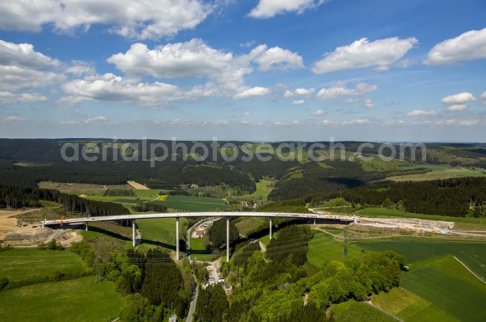 Aerial image Bestwig - View on construction sites and new bridges on the highway expansion of A44 in Bestwig in North Rhine-Westphalia