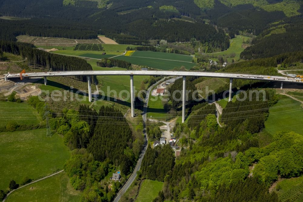 Aerial photograph Bestwig - View on construction sites and new bridges on the highway expansion of A44 in Bestwig in North Rhine-Westphalia