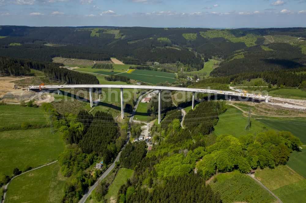 Bestwig from above - View on construction sites and new bridges on the highway expansion of A44 in Bestwig in North Rhine-Westphalia