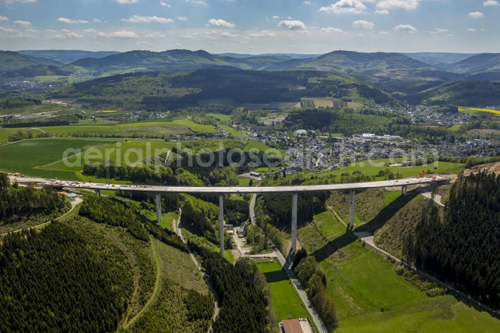 Aerial photograph Bestwig - View on construction sites and new bridges on the highway expansion of A44 in Bestwig in North Rhine-Westphalia