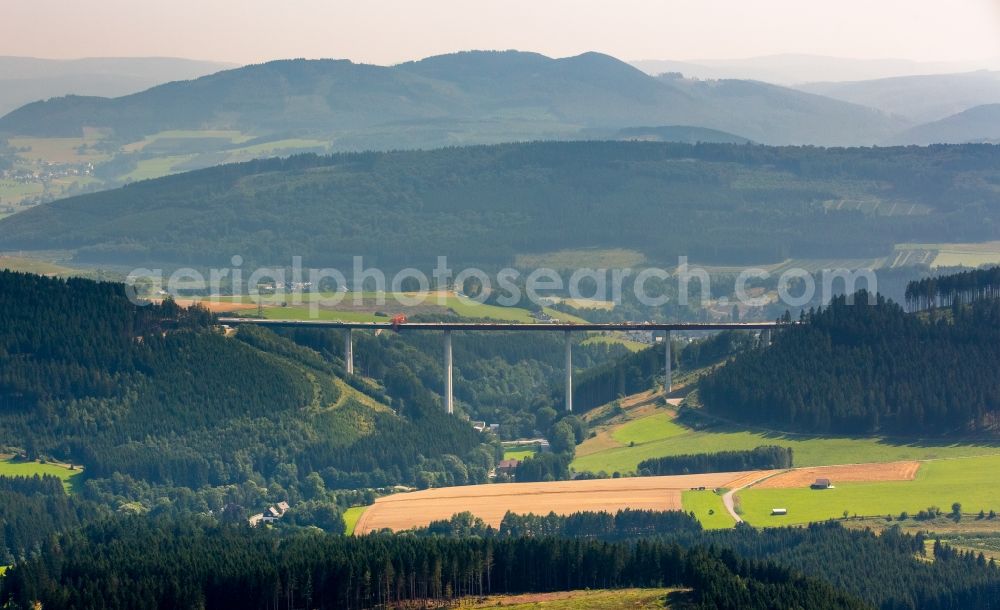 Bestwig from the bird's eye view: View on construction sites and new bridges on the highway expansion of A44 in Bestwig in North Rhine-Westphalia