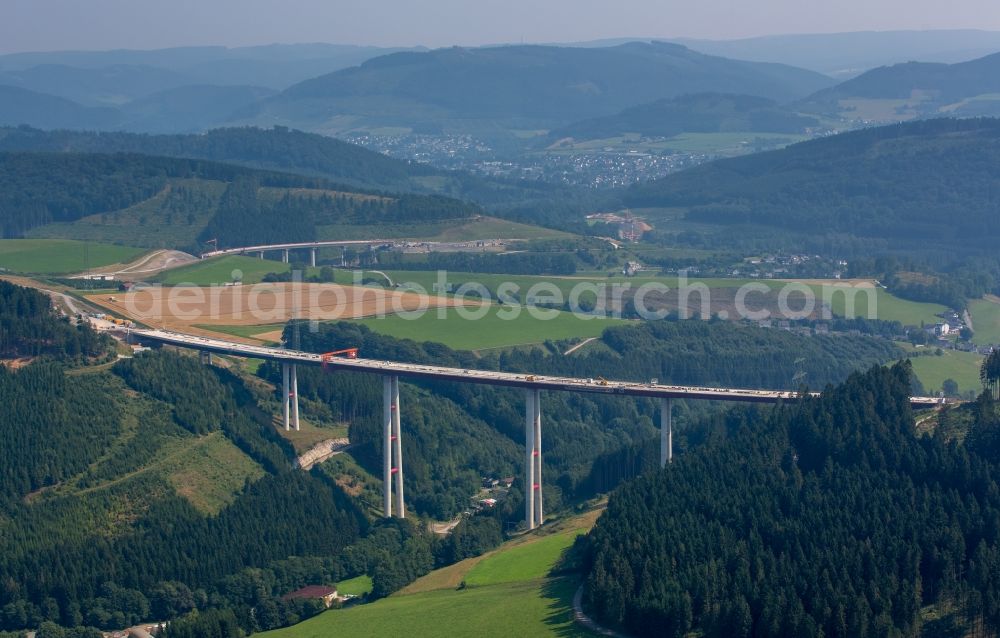 Aerial photograph Bestwig - View on construction sites and new bridges on the highway expansion of A44 in Bestwig in North Rhine-Westphalia