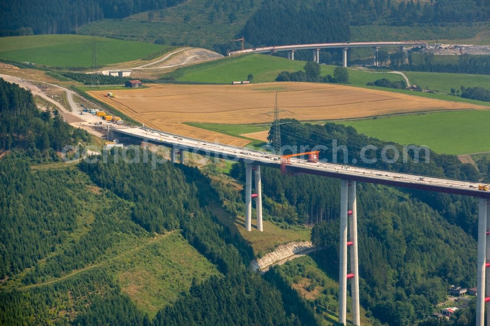 Bestwig from above - View on construction sites and new bridges on the highway expansion of A44 in Bestwig in North Rhine-Westphalia