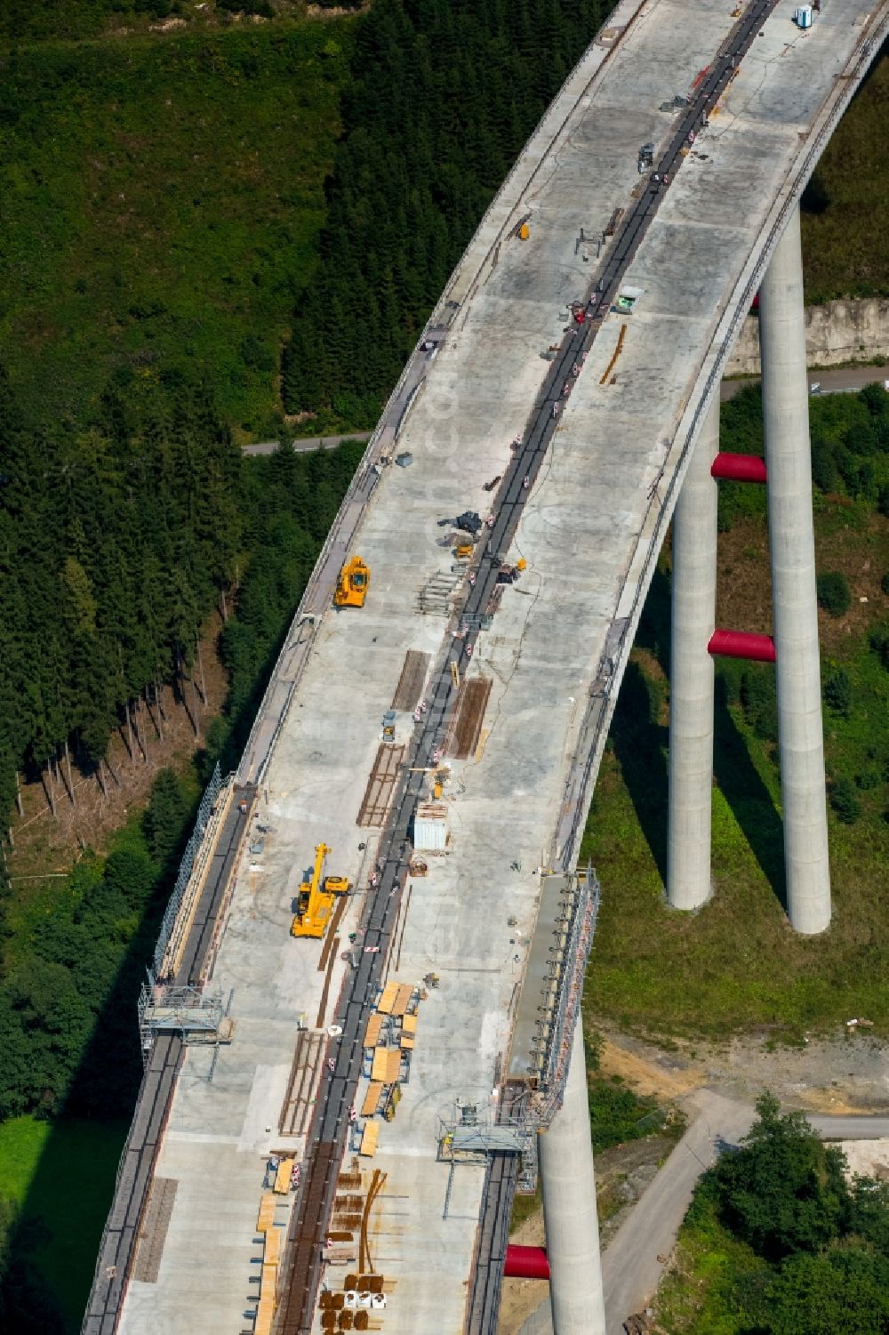 Aerial image Bestwig - View on construction sites and new bridges on the highway expansion of A44 in Bestwig in North Rhine-Westphalia