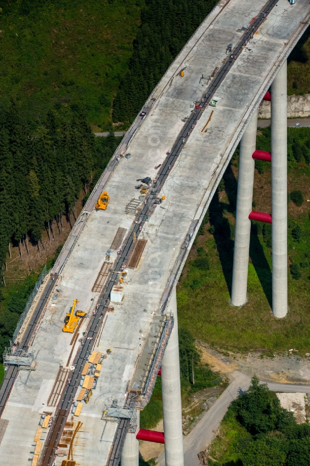 Aerial photograph Bestwig - View on construction sites and new bridges on the highway expansion of A44 in Bestwig in North Rhine-Westphalia