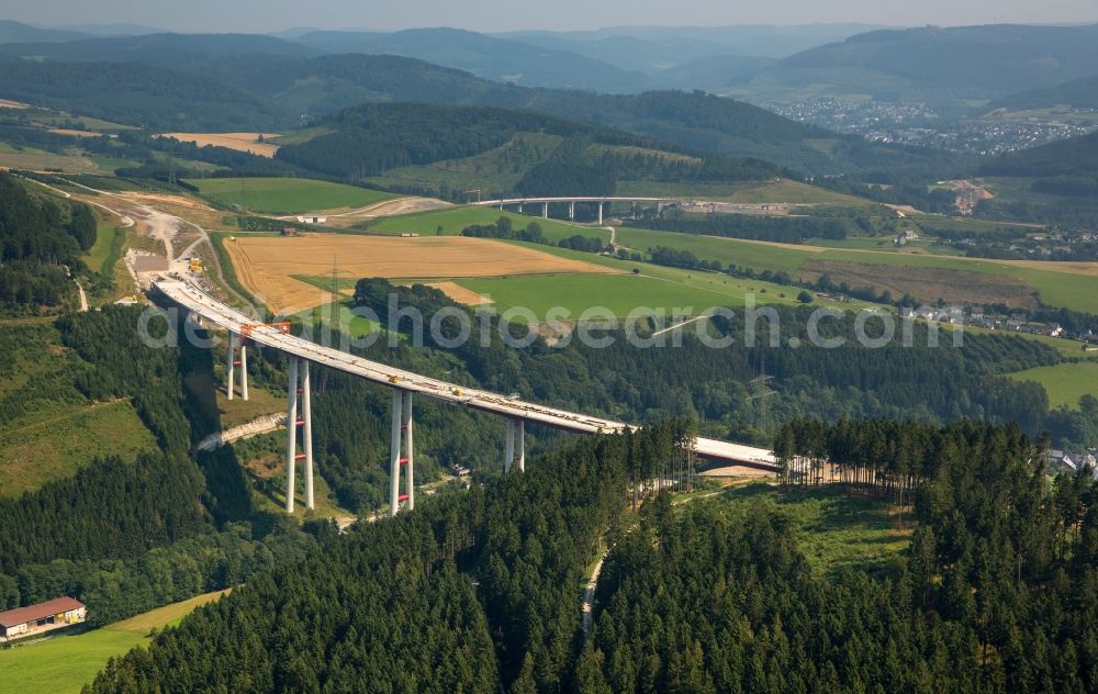 Bestwig from above - View on construction sites and new bridges on the highway expansion of A44 in Bestwig in North Rhine-Westphalia