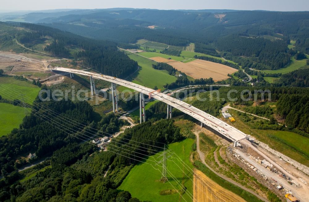 Bestwig from above - View on construction sites and new bridges on the highway expansion of A44 in Bestwig in North Rhine-Westphalia