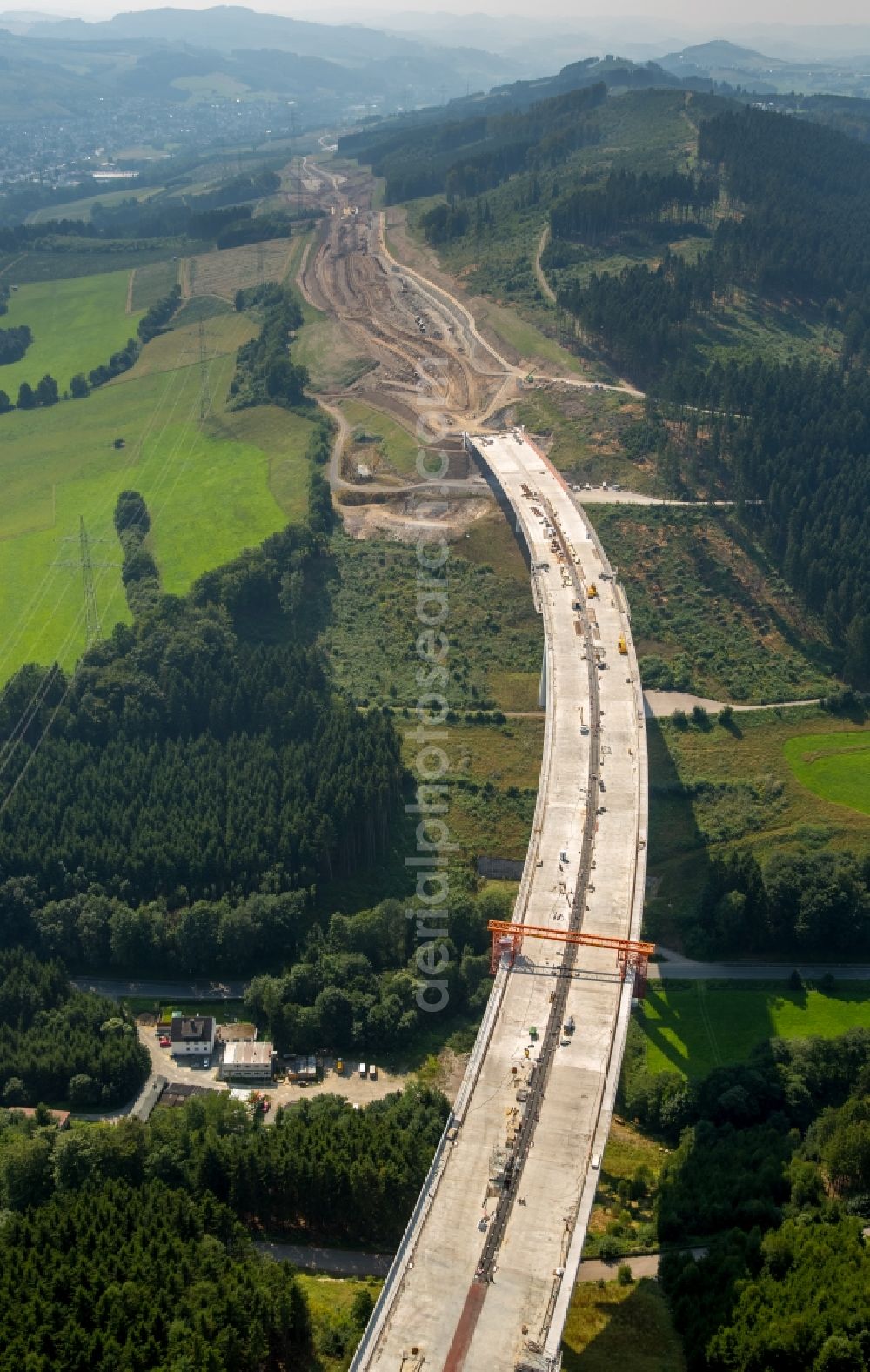 Aerial image Bestwig - View on construction sites and new bridges on the highway expansion of A44 in Bestwig in North Rhine-Westphalia