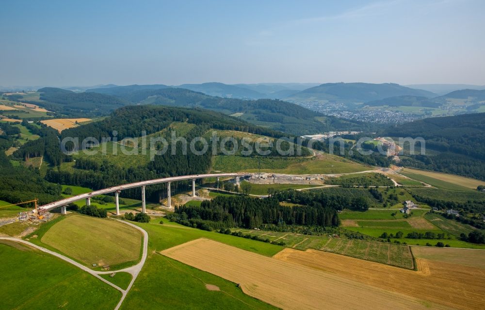 Bestwig from above - View on construction sites and new bridges on the highway expansion of A44 in Bestwig in North Rhine-Westphalia