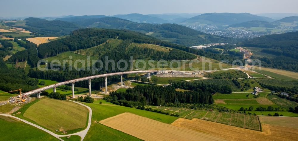 Aerial image Bestwig - View on construction sites and new bridges on the highway expansion of A44 in Bestwig in North Rhine-Westphalia