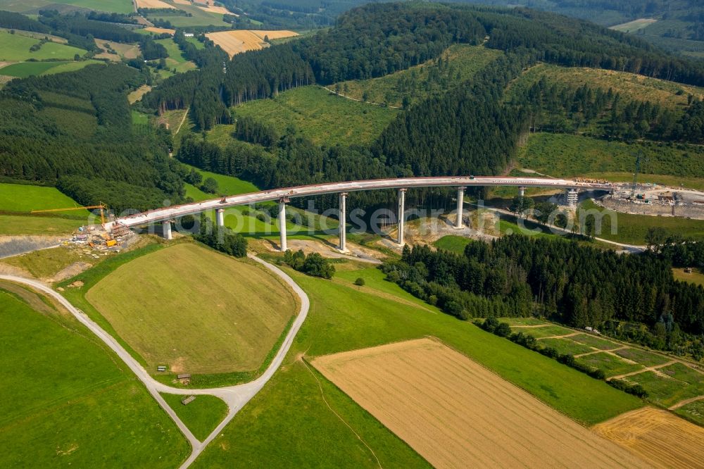 Aerial photograph Bestwig - View on construction sites and new bridges on the highway expansion of A44 in Bestwig in North Rhine-Westphalia