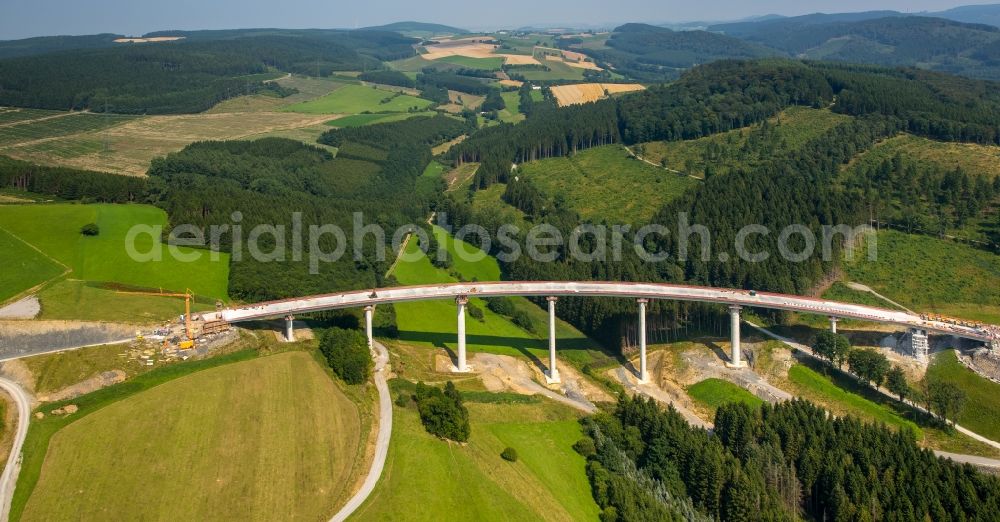 Bestwig from above - View on construction sites and new bridges on the highway expansion of A44 in Bestwig in North Rhine-Westphalia