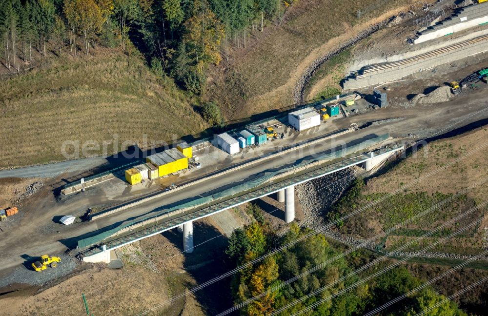 Aerial photograph Bestwig - View on construction sites and new bridges on the highway expansion of A46 in Bestwig in North Rhine-Westphalia