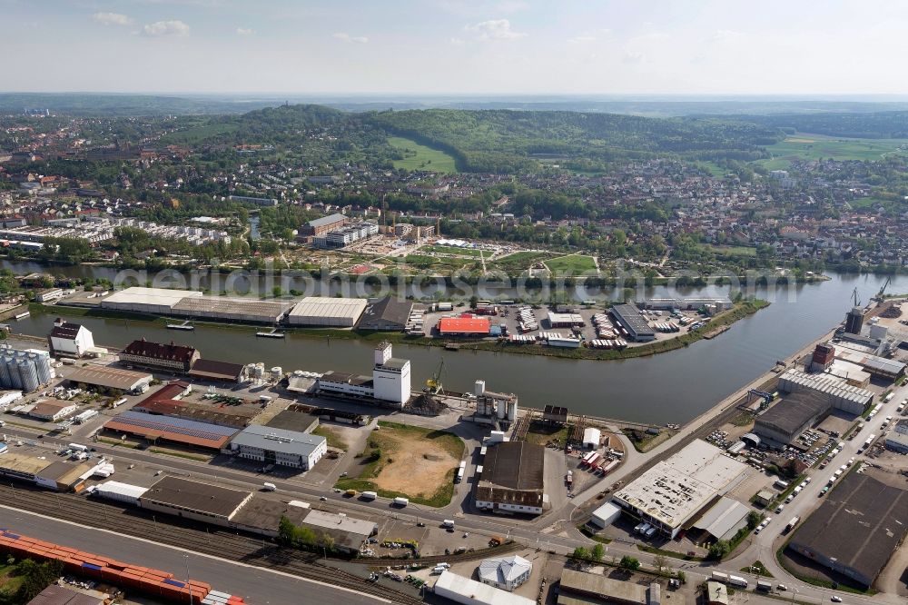 Aerial photograph Bamberg - View of the Bayernport in Bamberg in Bavaria. The harbor, which was opened in 1962, is located at the Main-Danube Canal and provides for the freight of nearly 3 million items per year. The port is also used as a domicile of about 75 companies