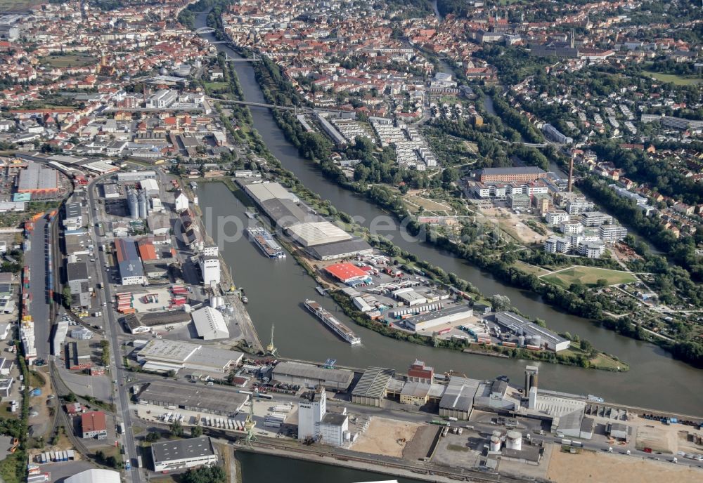 Aerial image Bamberg - View of the Bayernport in Bamberg in Bavaria. The harbor, which was opened in 1962, is located at the Main-Danube Canal and provides for the freight of nearly 3 million items per year. The port is also used as a domicile of about 75 companies