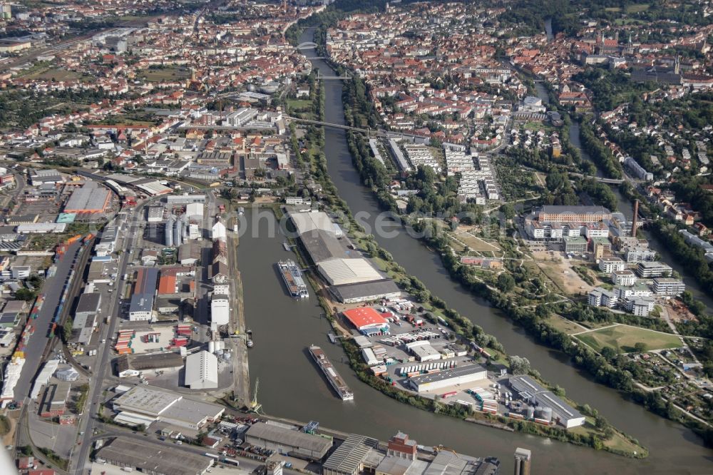 Aerial photograph Bamberg - View of the Bayernport in Bamberg in Bavaria. The harbor, which was opened in 1962, is located at the Main-Danube Canal and provides for the freight of nearly 3 million items per year. The port is also used as a domicile of about 75 companies