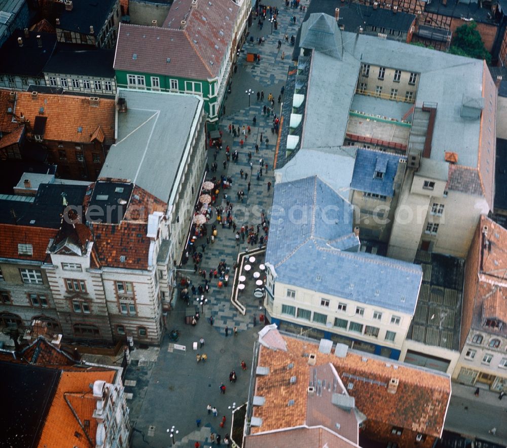 Aerial image Halle (Saale) - View of the pedestrian zone in the Leipziger Strasse in the old town of Halle (Saale) in Saxony-Anhalt