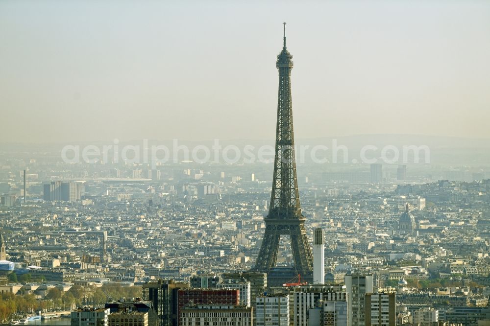 Aerial image Paris - View over skyscrapers in the Quartier de Grenelle over the Eiffel Tower Tour Eiffel in Paris in Ile-de-France, France