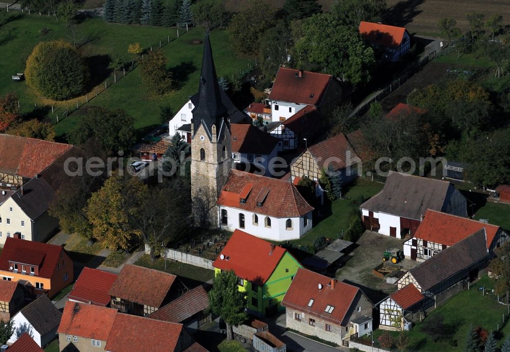 Gügleben from the bird's eye view: View over the village Gügeleben with churche in Thuringia