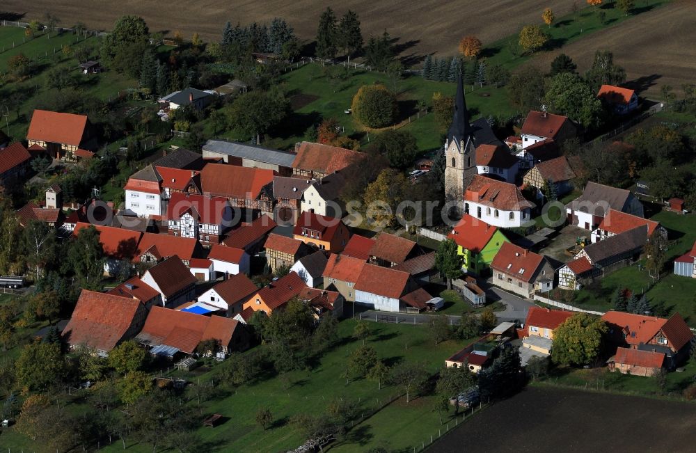 Aerial image Gügleben - View over the village Gügeleben with churche in Thuringia